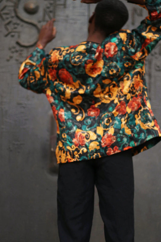 90s Anna v. Braun Blazer| Vintage Floral Blazer | Yellow and Red Opulent long sleeved blazer| Maximalist Elegant Evening wear