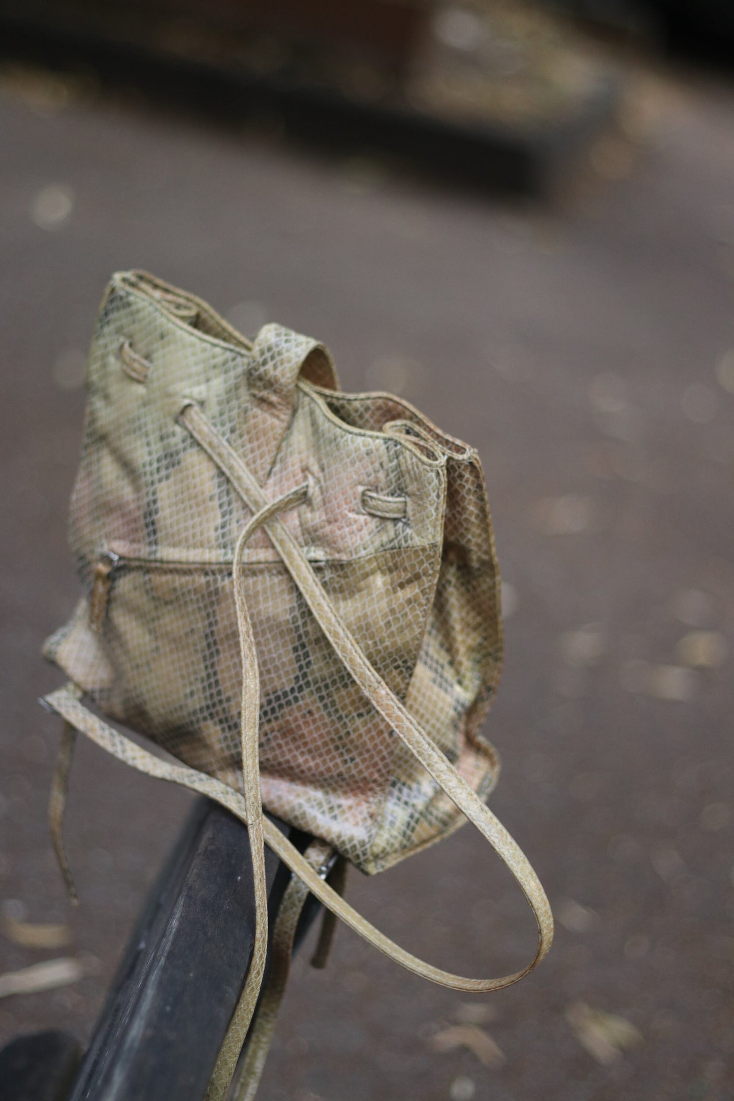 Vintage Animal Print Bag| 90s light brown Small Backpack with Leo print| Minimalist compact backpack