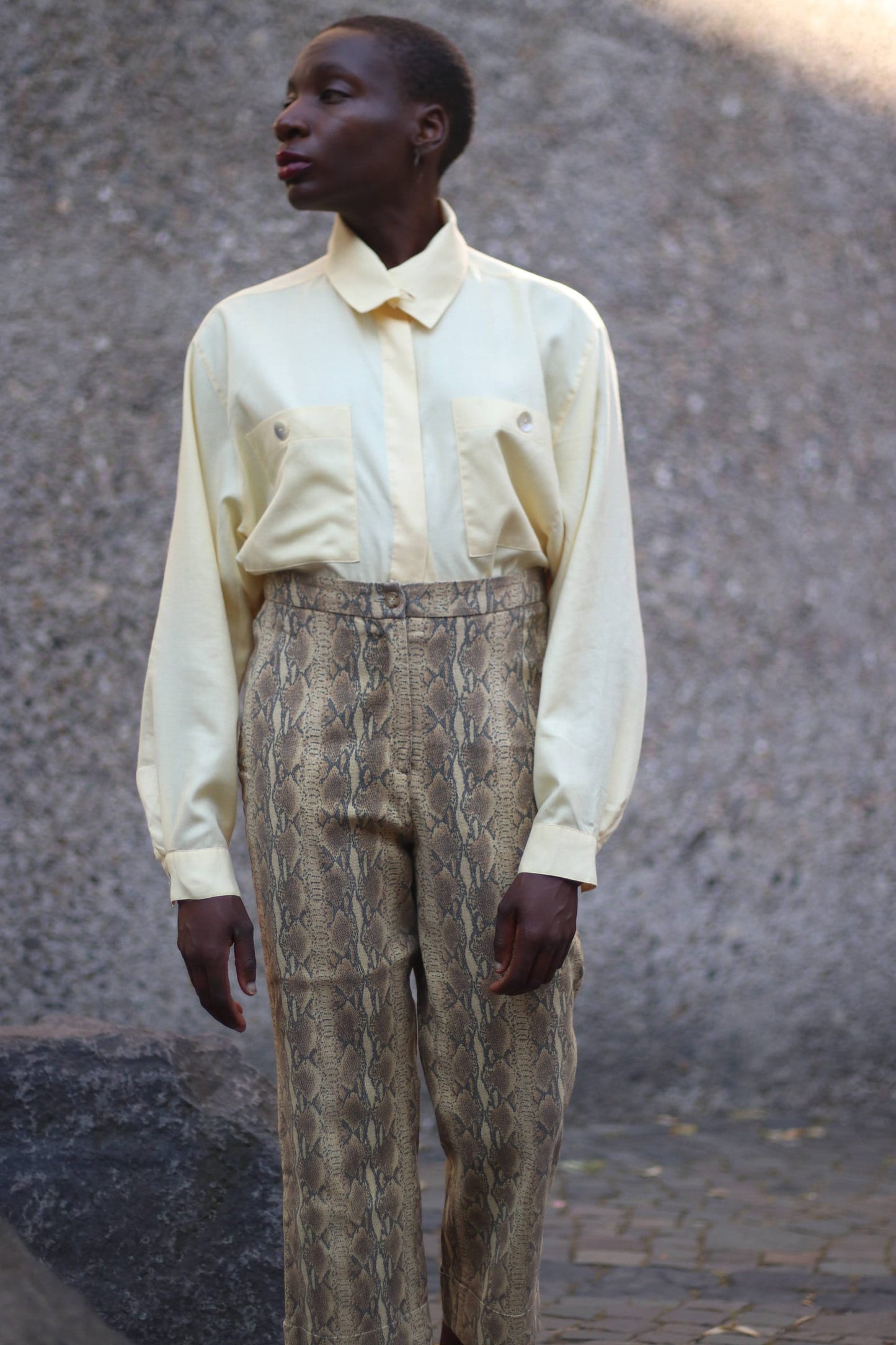 90s Hämmerle Shirt in light yellow| Vintage minimalist classic buttoned down blouse | Workwear capsule wardrobe blouse