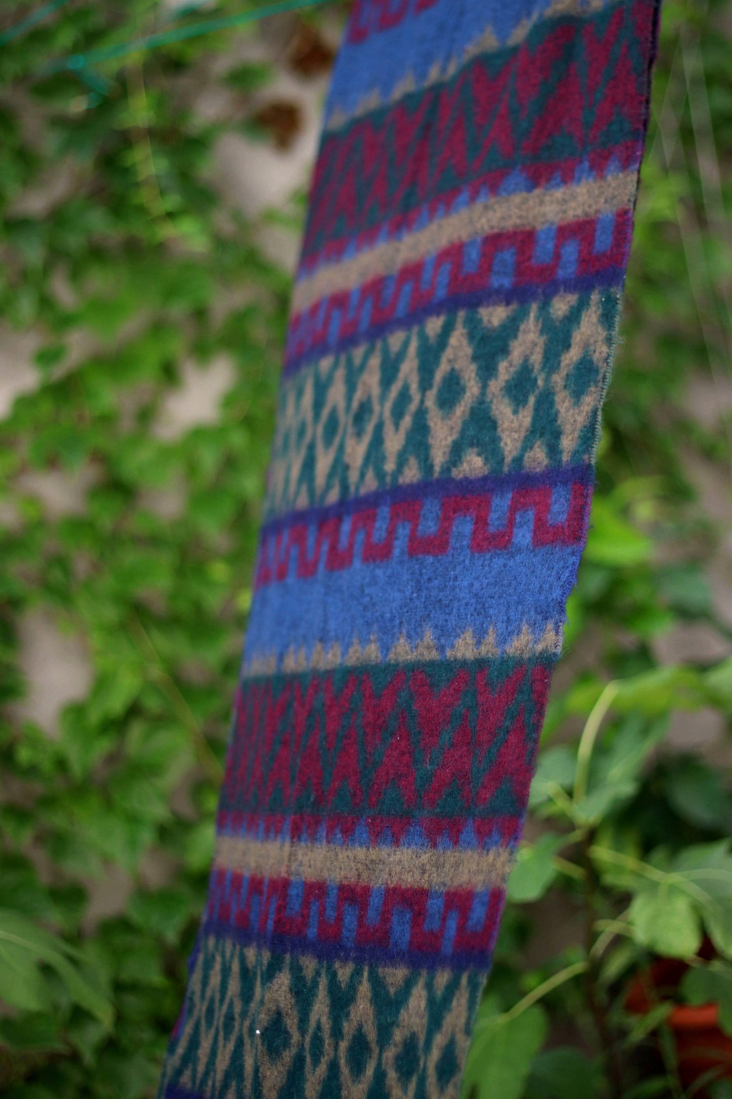 90s Multi Colored Scarf | Vintage oversized blue winter scarf| Quirky print scarf with tassles