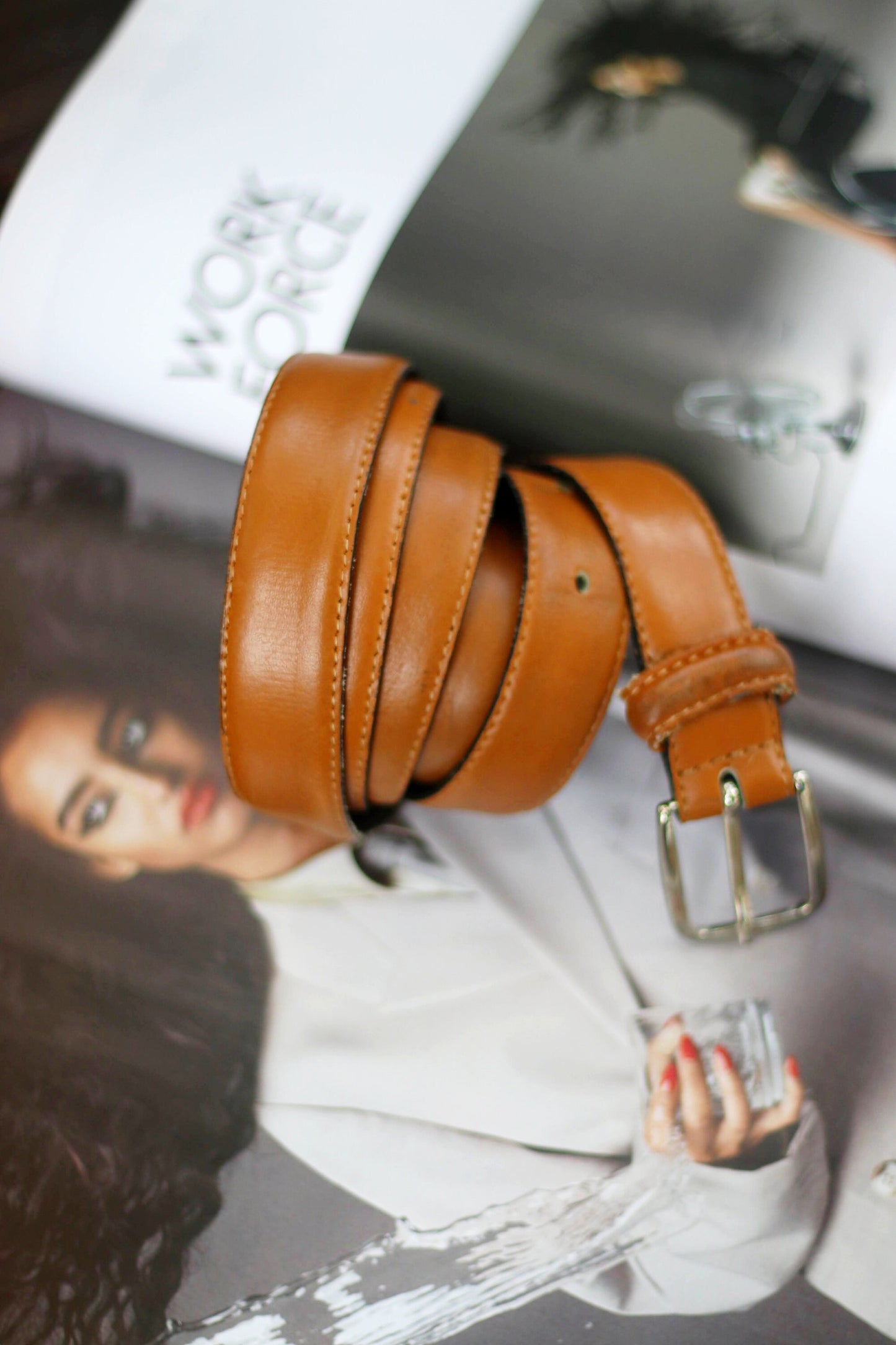 90s Minimalist brown leather belt| Vintage classic capsule wardrobe belt with silver colored buckle