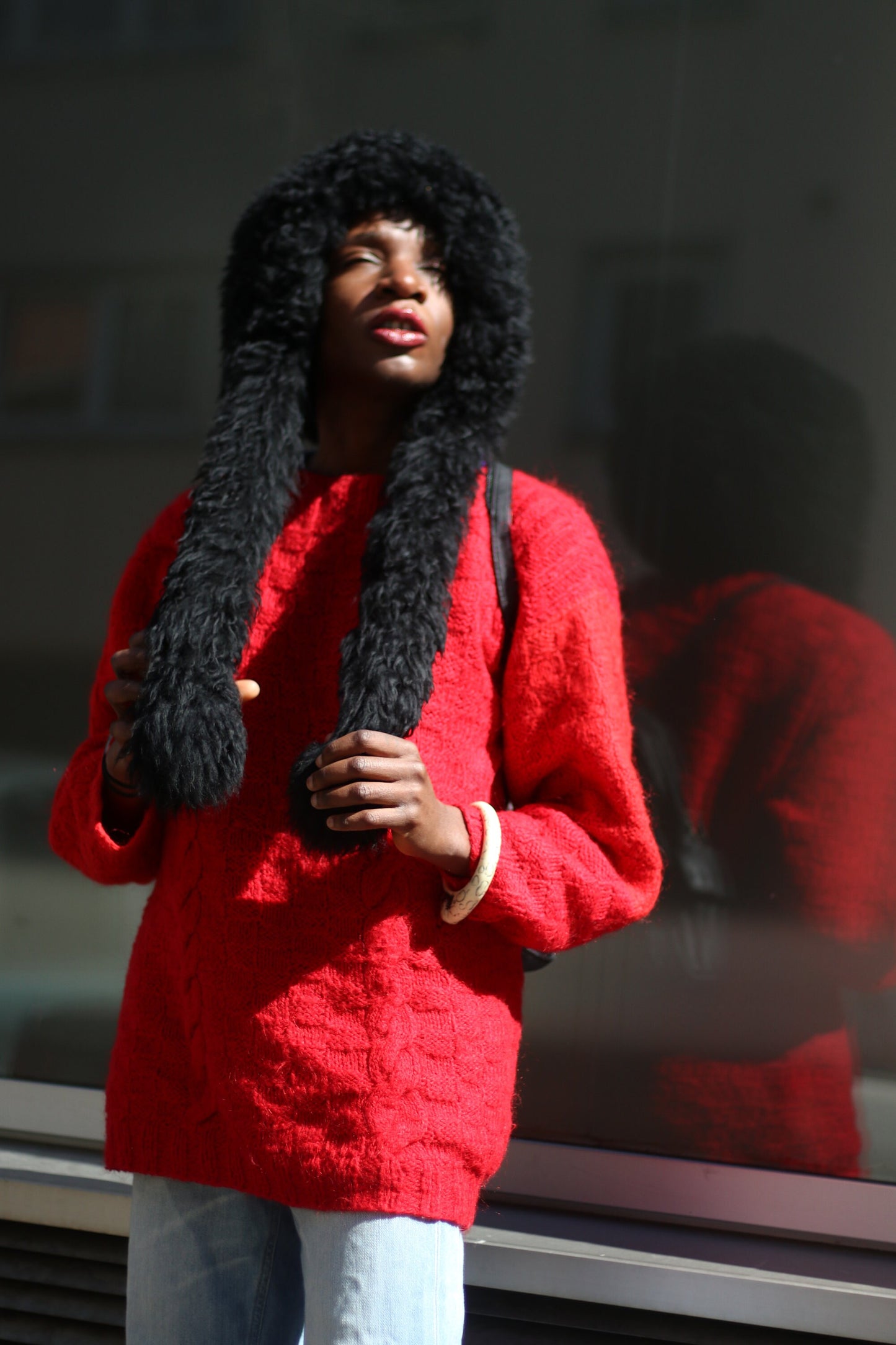 Handmade red sweater | Vintage long sleeved red knit | Minimalist winter jumper