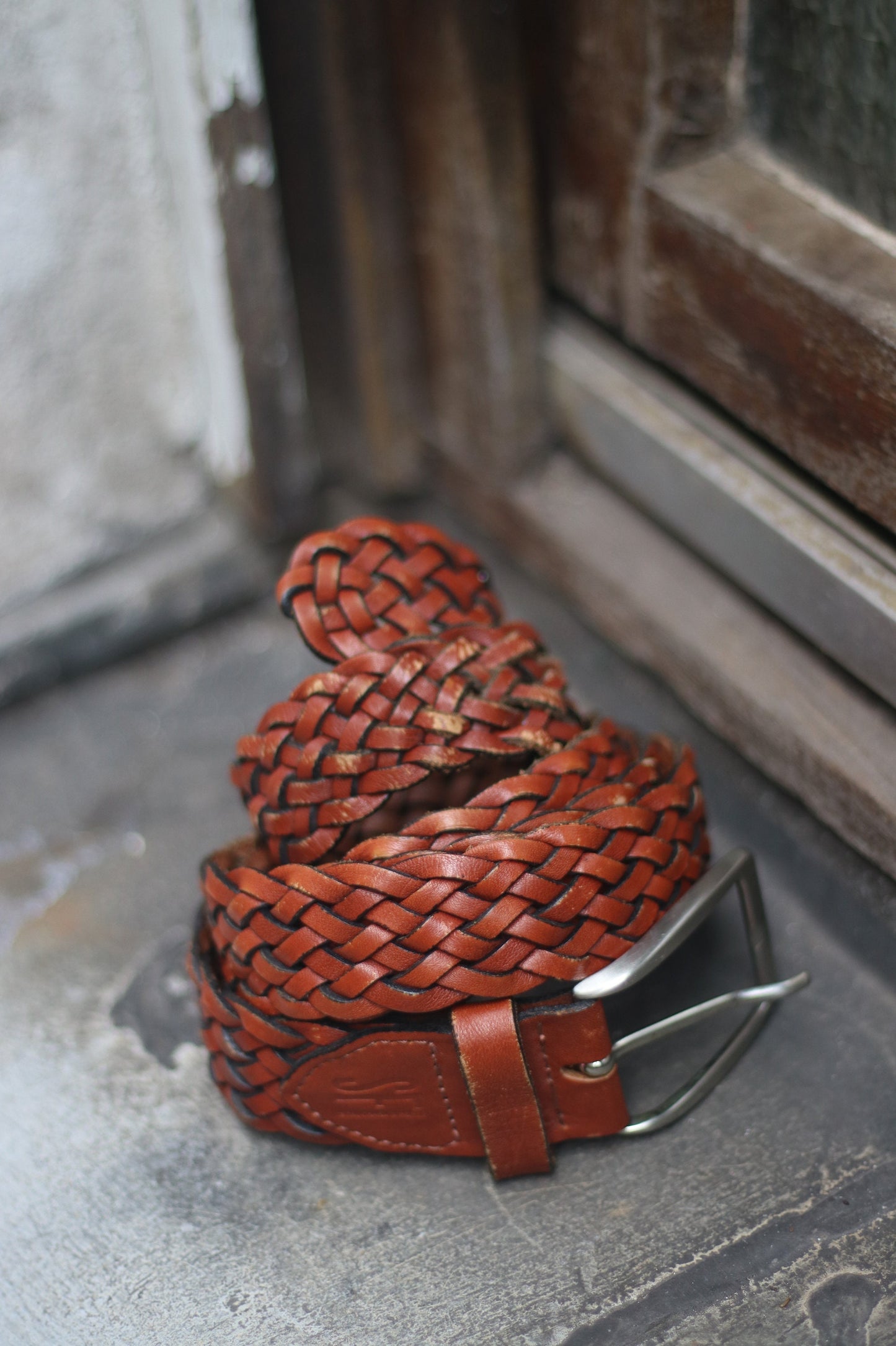90s Brown Woven Leather Belt | Vintage Bohemian Designer belt | Minimalist capsule collection belt| Schuchard & friese belt