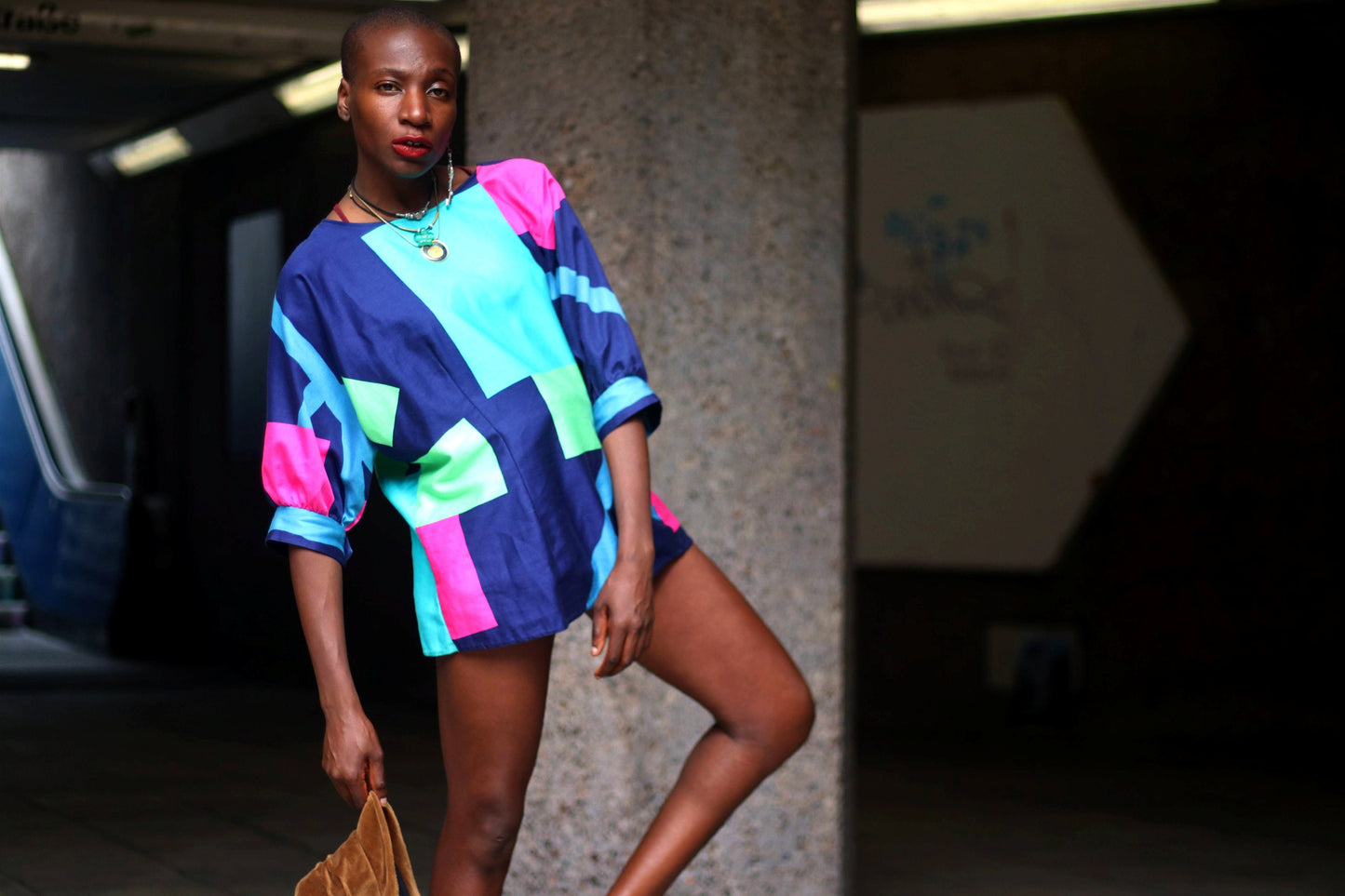 90s Geometric Print Shirt| Sporty Chic street wear top| Color blocking handmadet shirt