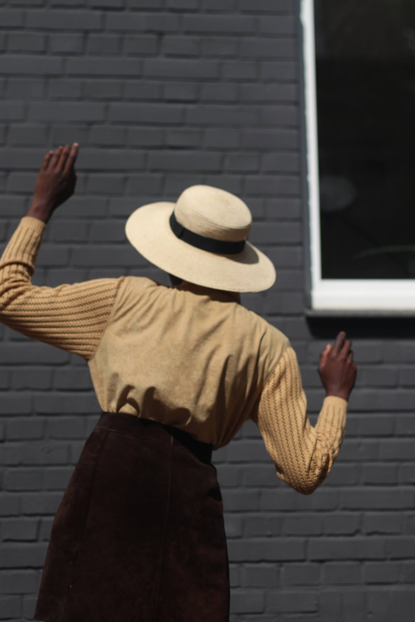 Vintage 70s Perforated Long Sleeved brown top| Minimalist blouse Capsule wardrobe
