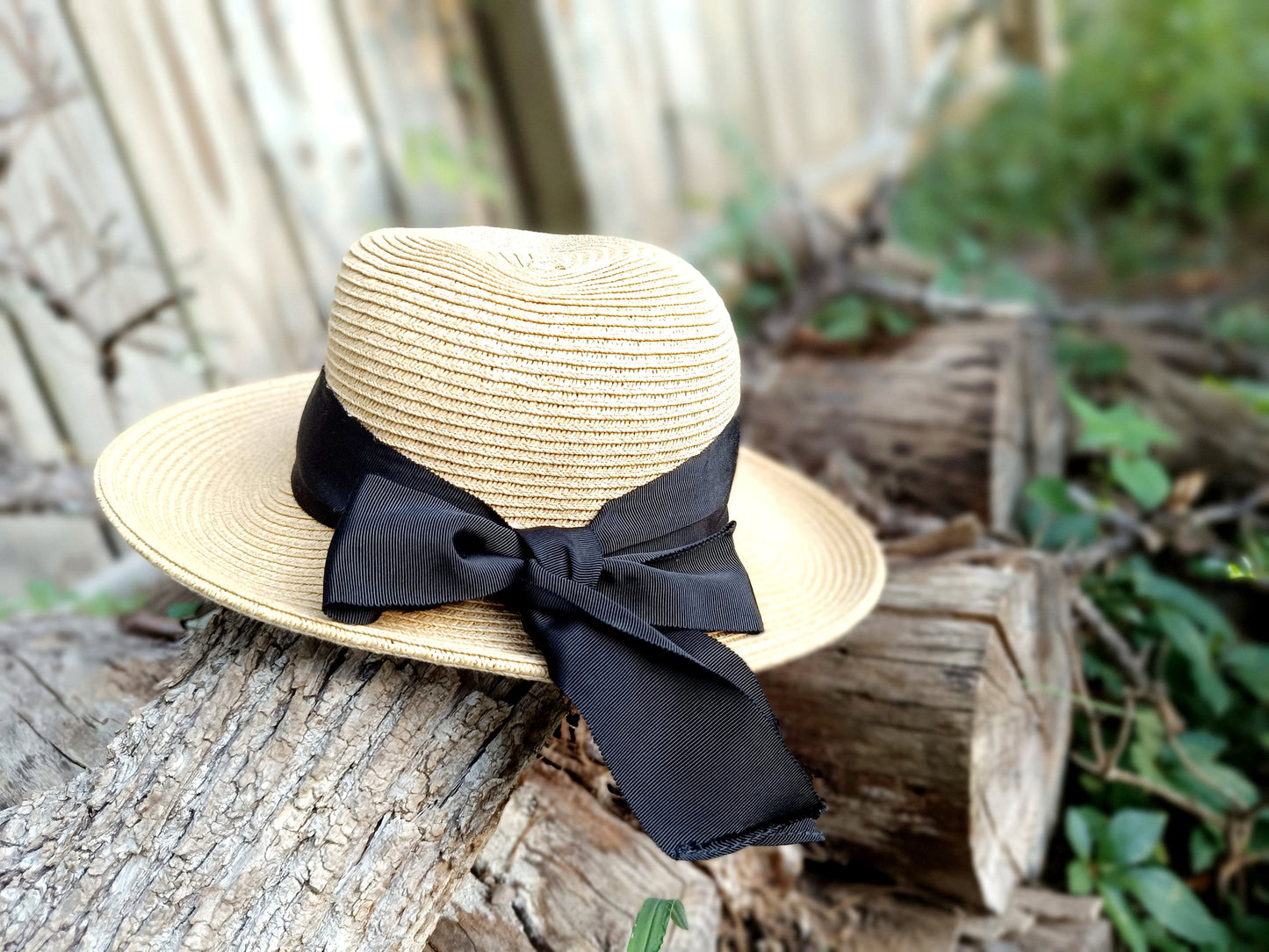 70s Scala Straw Hat|Vintage Summer hat with black bow| Cottage core chic minimalist ladylike hat