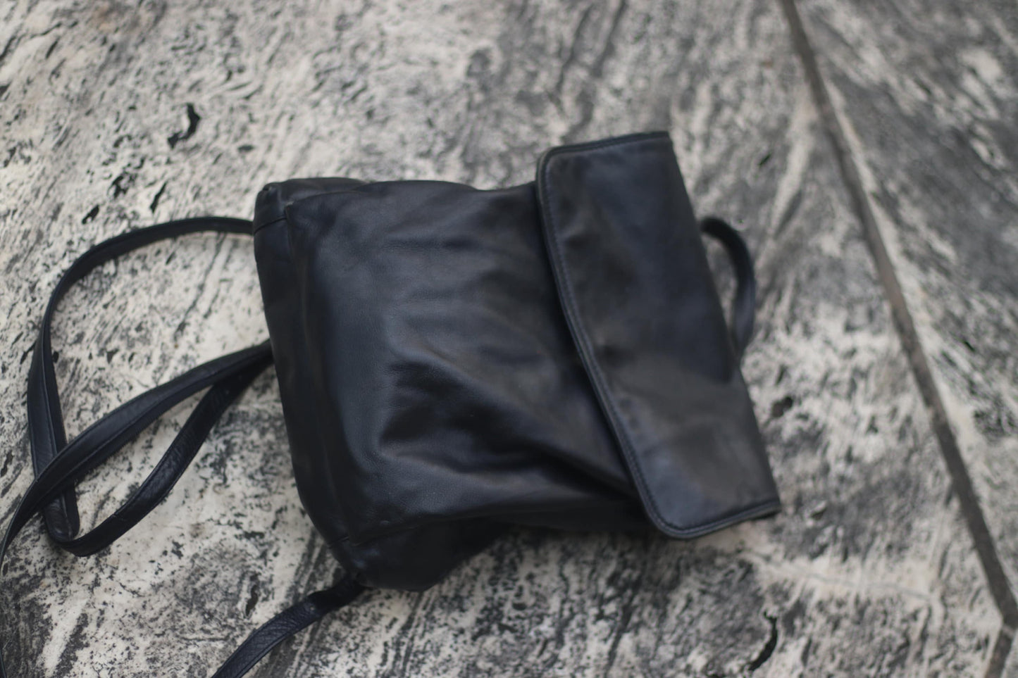 y2k leather backpack | Vintage black compact off duty bag| Purist minimalist backpack bag