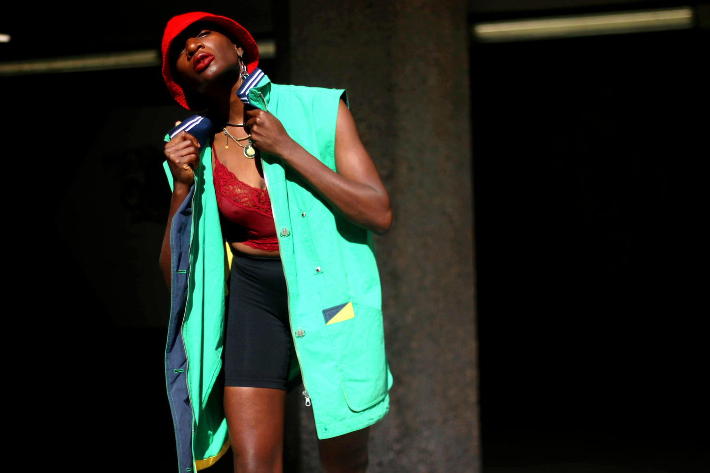 90s Sporty Vest| Vintage Green Unisex Vest with Striped Collar|Street style Hipster oversized atlethic sleeveless sweater