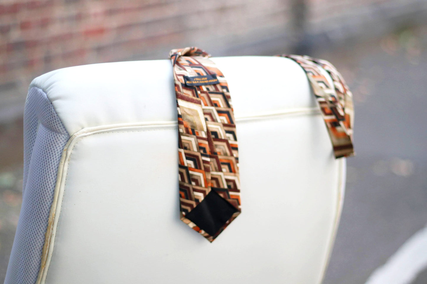 Vintage Italian retro Tie | 90s retro silk brown geometric print brown tie