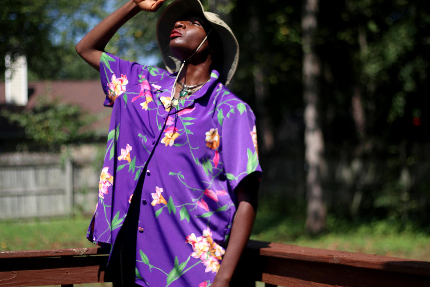 Vintage Caribbean Traders Shirt| 90s Tropical Blouse| Hawaiian-Inspired Shirt | Unisex Purple short sleeved shirt with floral print
