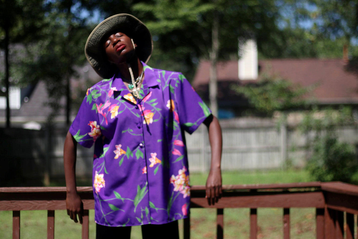 Vintage Caribbean Traders Shirt| 90s Tropical Blouse| Hawaiian-Inspired Shirt | Unisex Purple short sleeved shirt with floral print