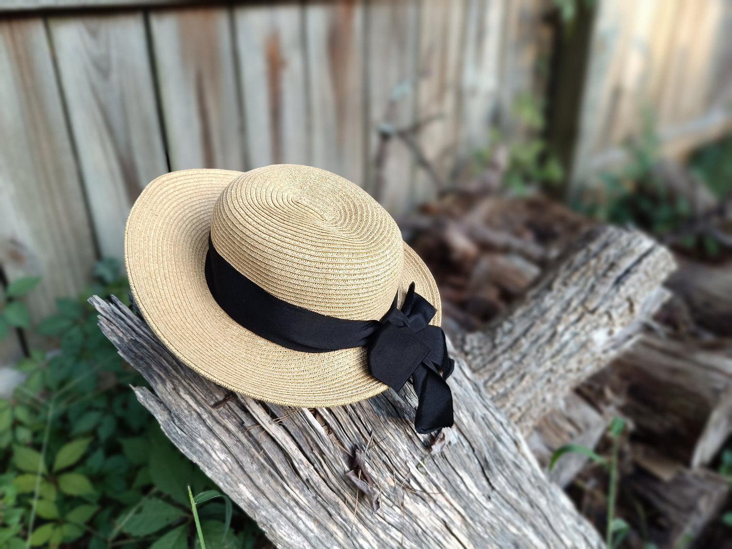 70s Scala Straw Hat|Vintage Summer hat with black bow| Cottage core chic minimalist ladylike hat