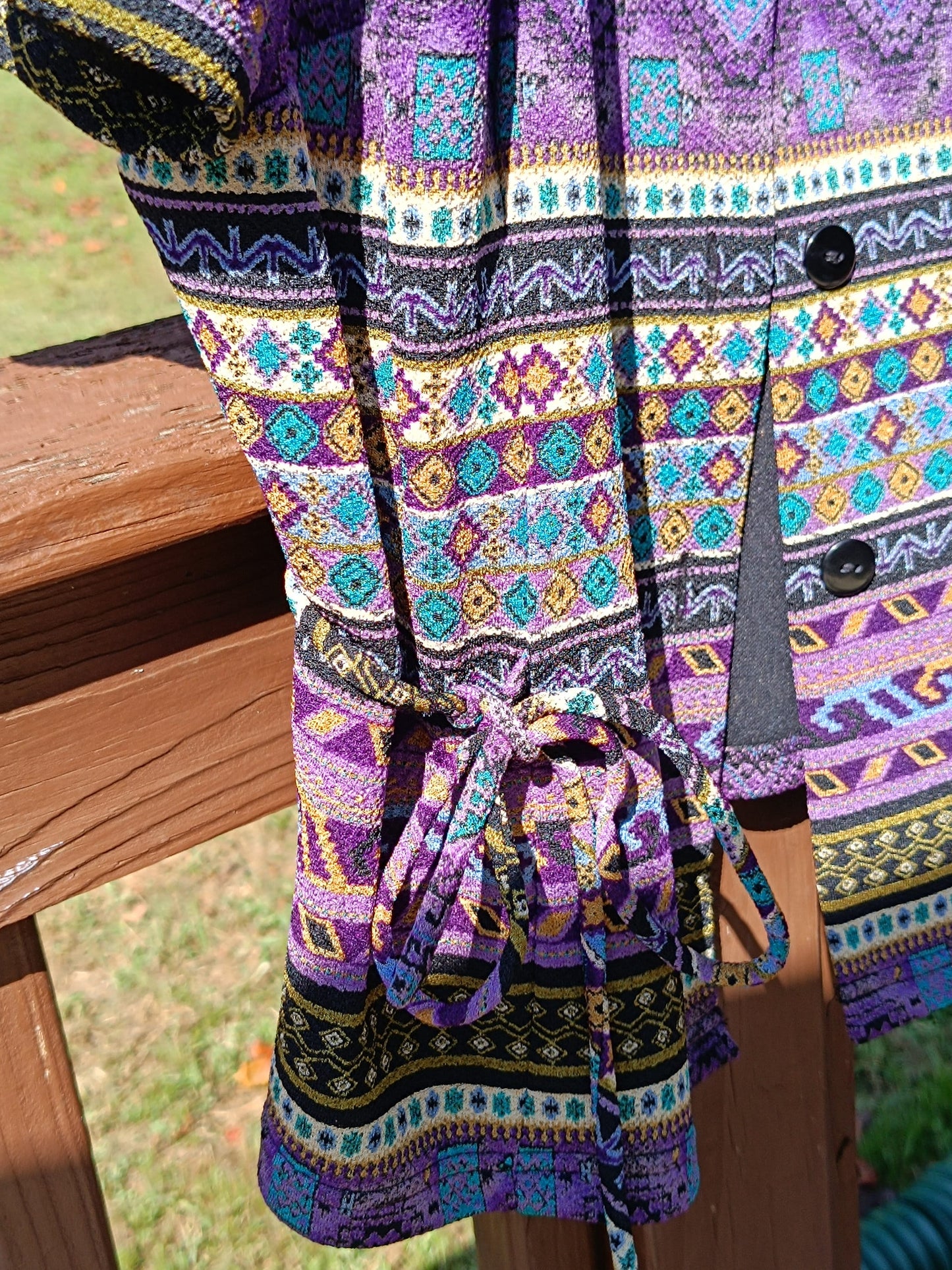 80s Madison Leigh Purple Blouse| Vintage ethnic print shirt| Maximalist buttoned down ikat and Chevron print design