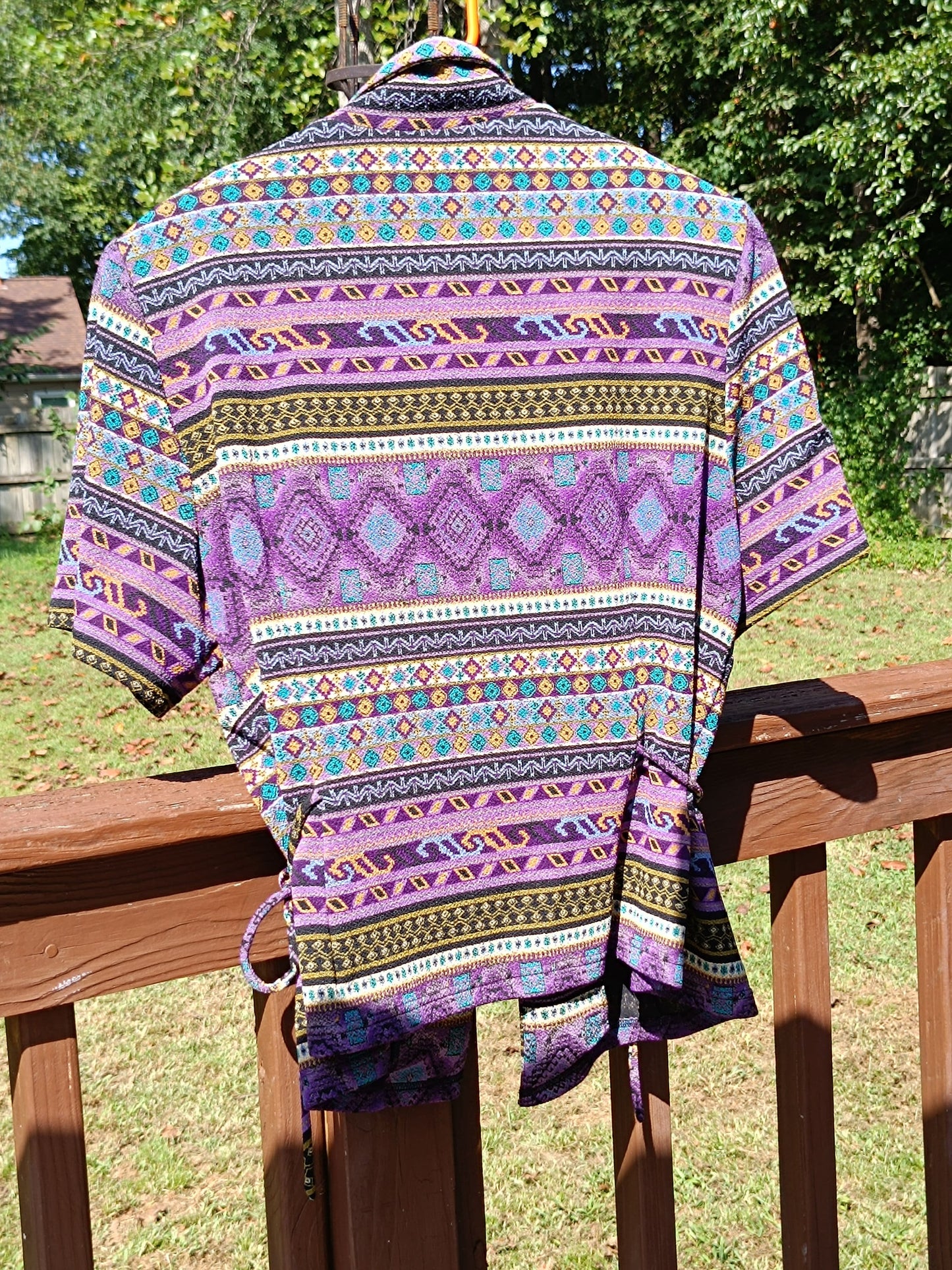80s Madison Leigh Purple Blouse| Vintage ethnic print shirt| Maximalist buttoned down ikat and Chevron print design