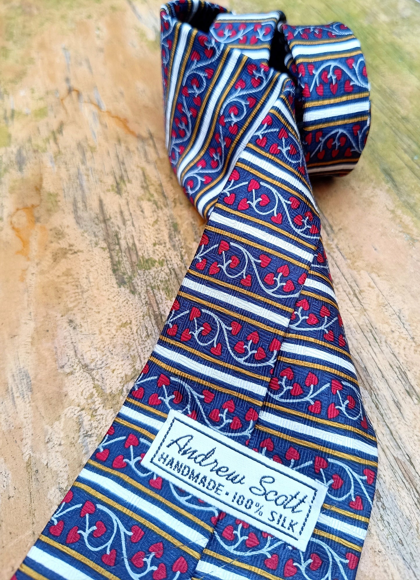 Andrew Scott Silk Tie | Vintage heart print necktie| Unisex Suiting up accessory | Men's Designer Maximalist red tie