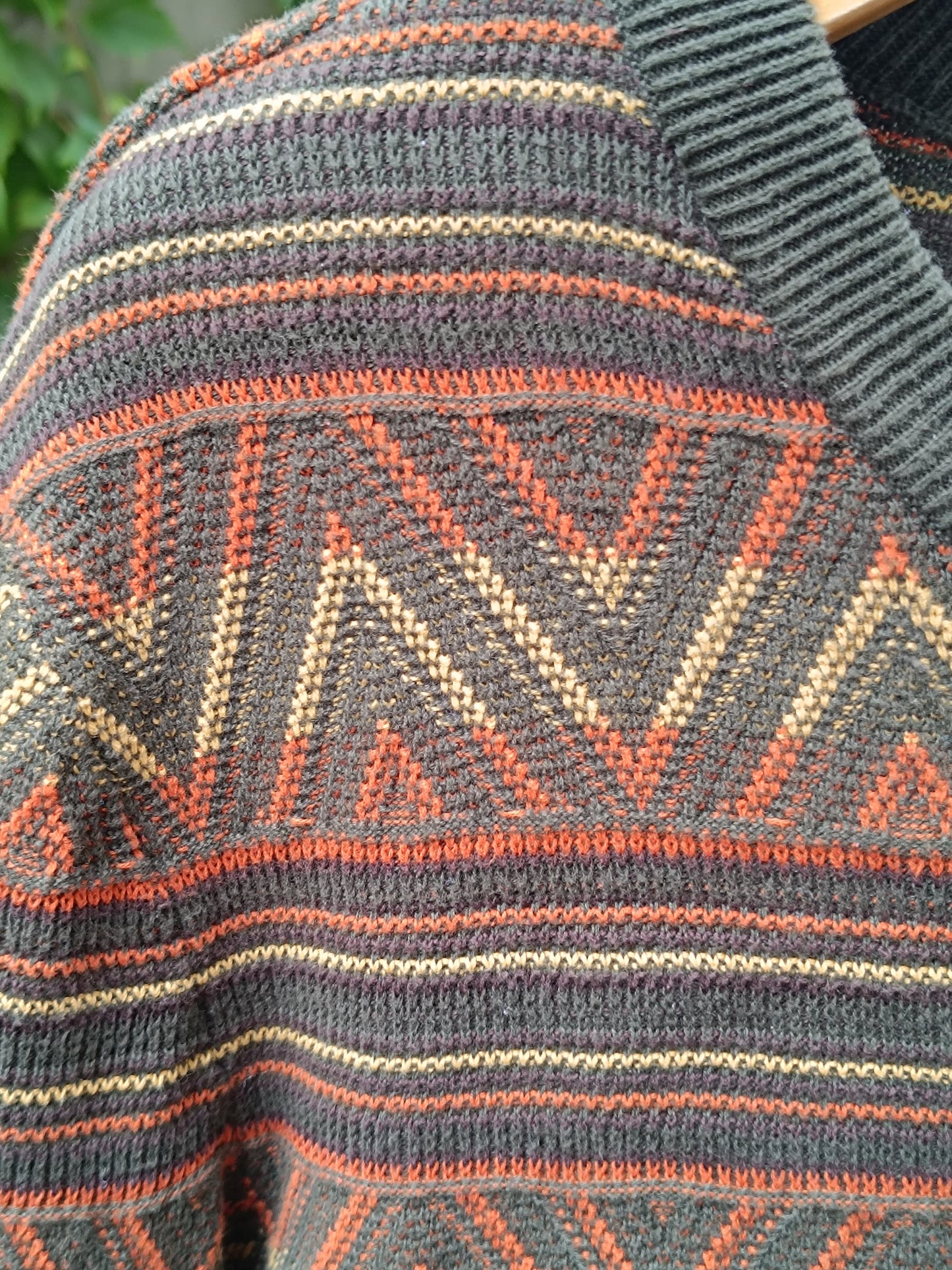 Vintage Jean Pascale Sweater| 90s unisex mustard knit| Chevron Crazy Print jumper