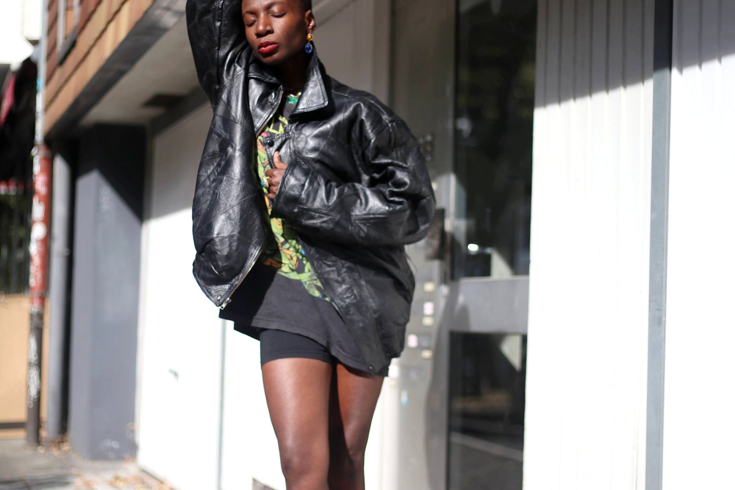 80s Cellini Black Leather| Vintage patchwork like Biker Leather coat| Unisex Hipster Winter jacket