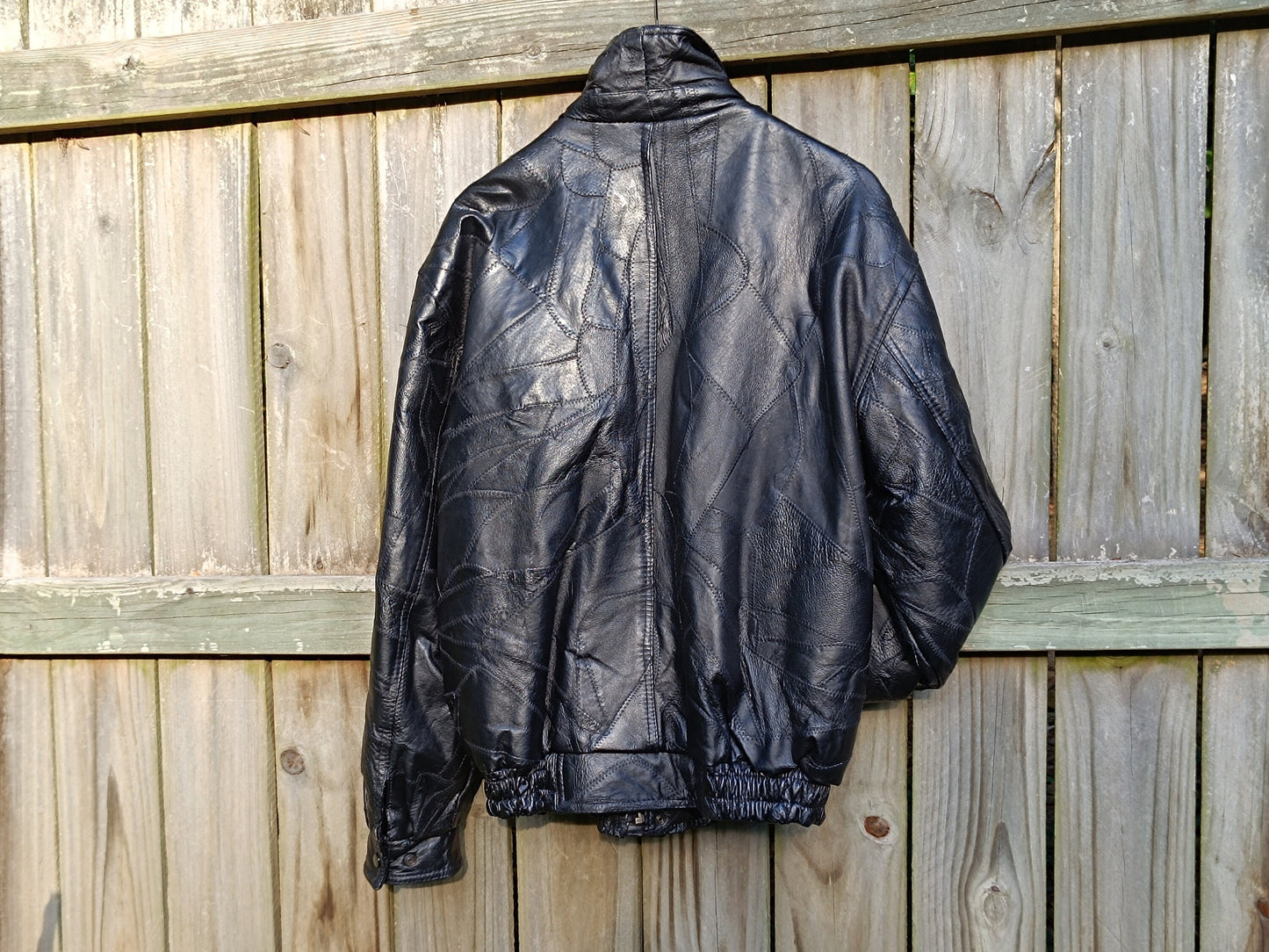 80s Cellini Black Leather| Vintage patchwork like Biker Leather coat| Unisex Hipster Winter jacket