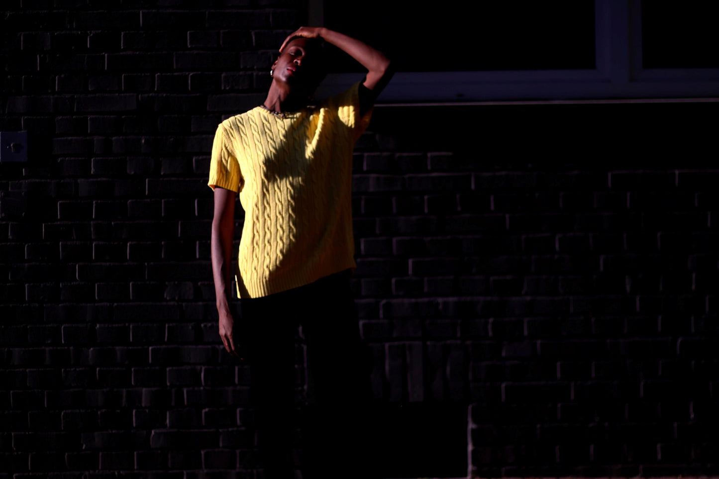 Vintage crew neck yellow knit| 90s short sleeved minimalist winter sweater
