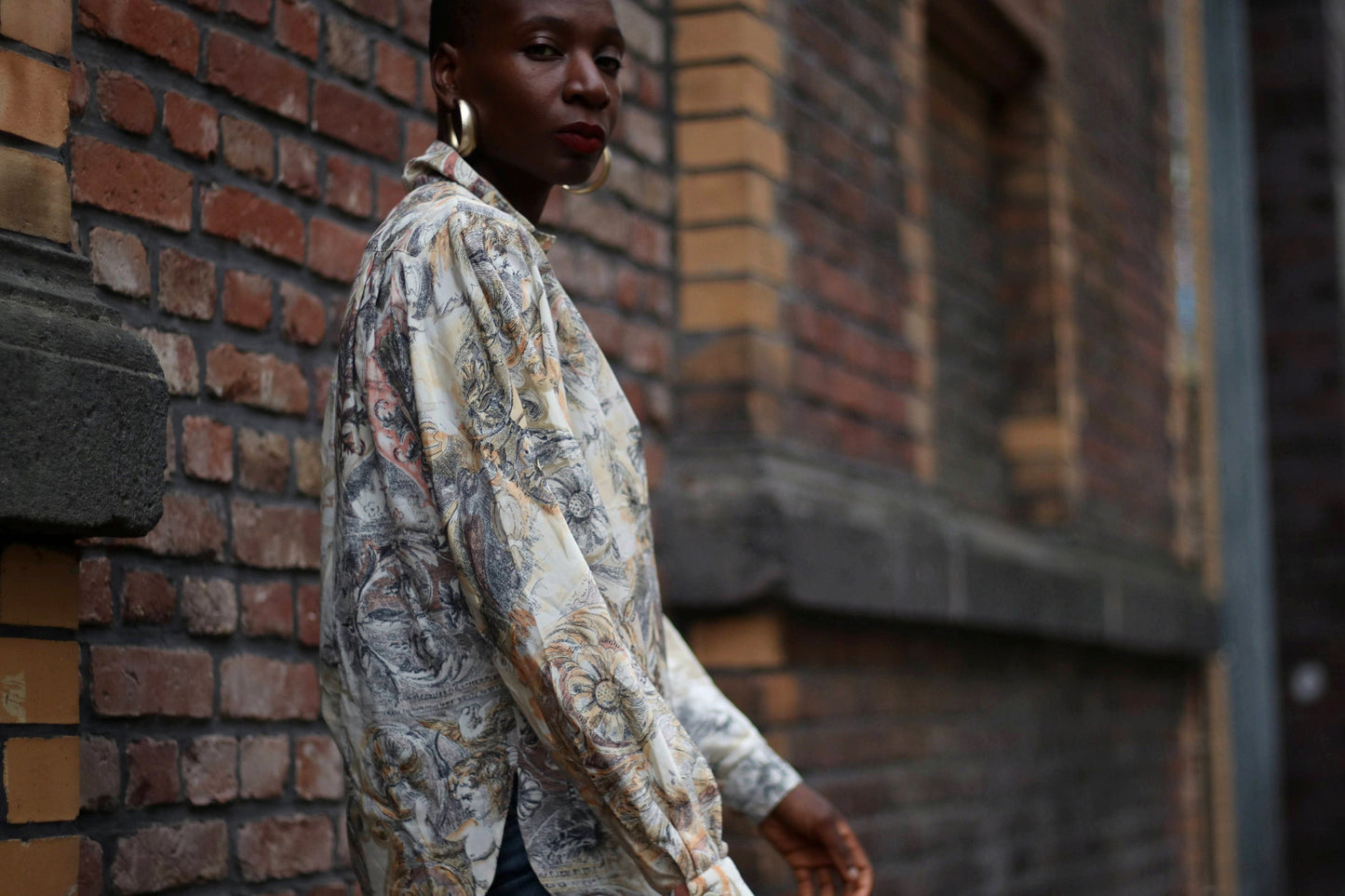 80s crazy print blouse| Vintage Cream and brown Buttoned Down Shirt