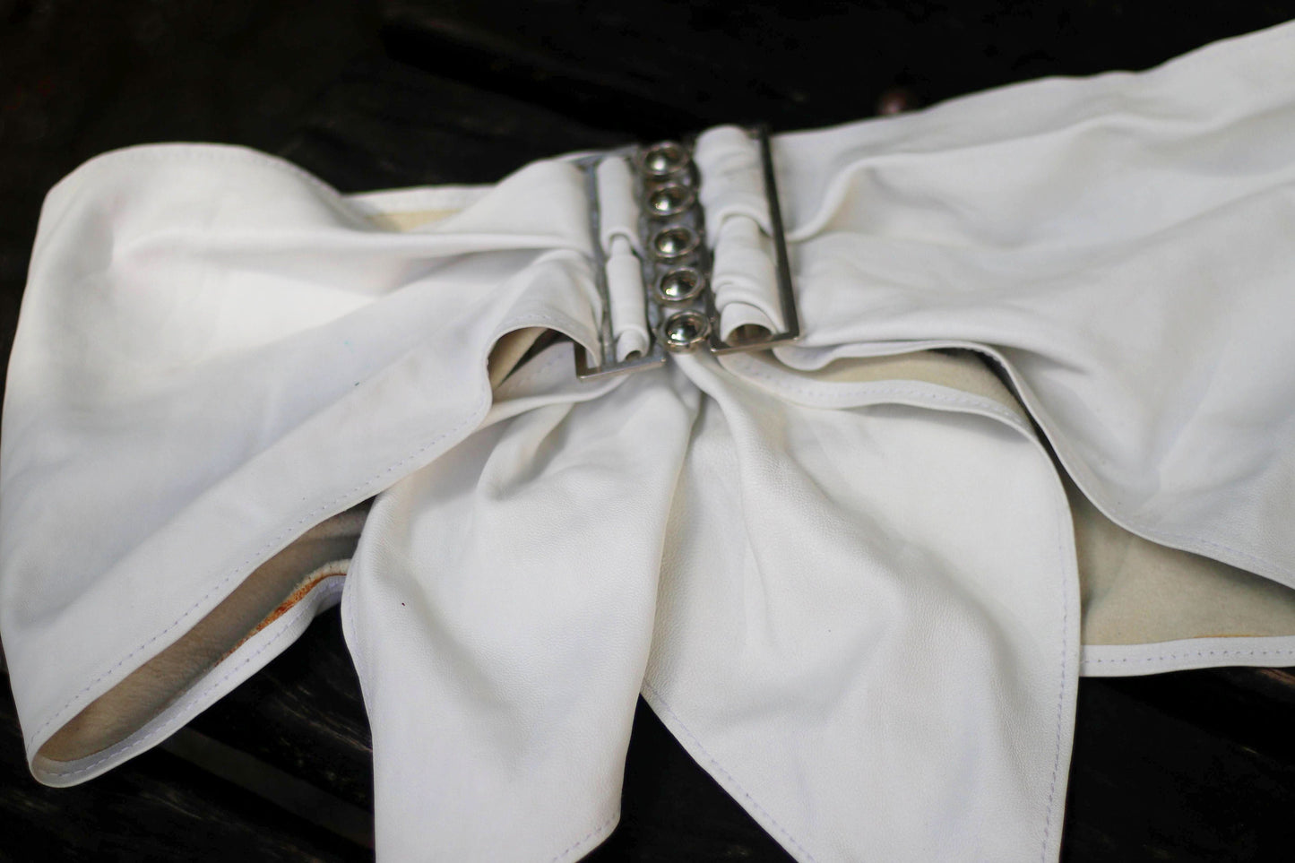 80s White Leather Belt | Vintage Statement oversized feminine belt| Fashion forward handmade waist belt