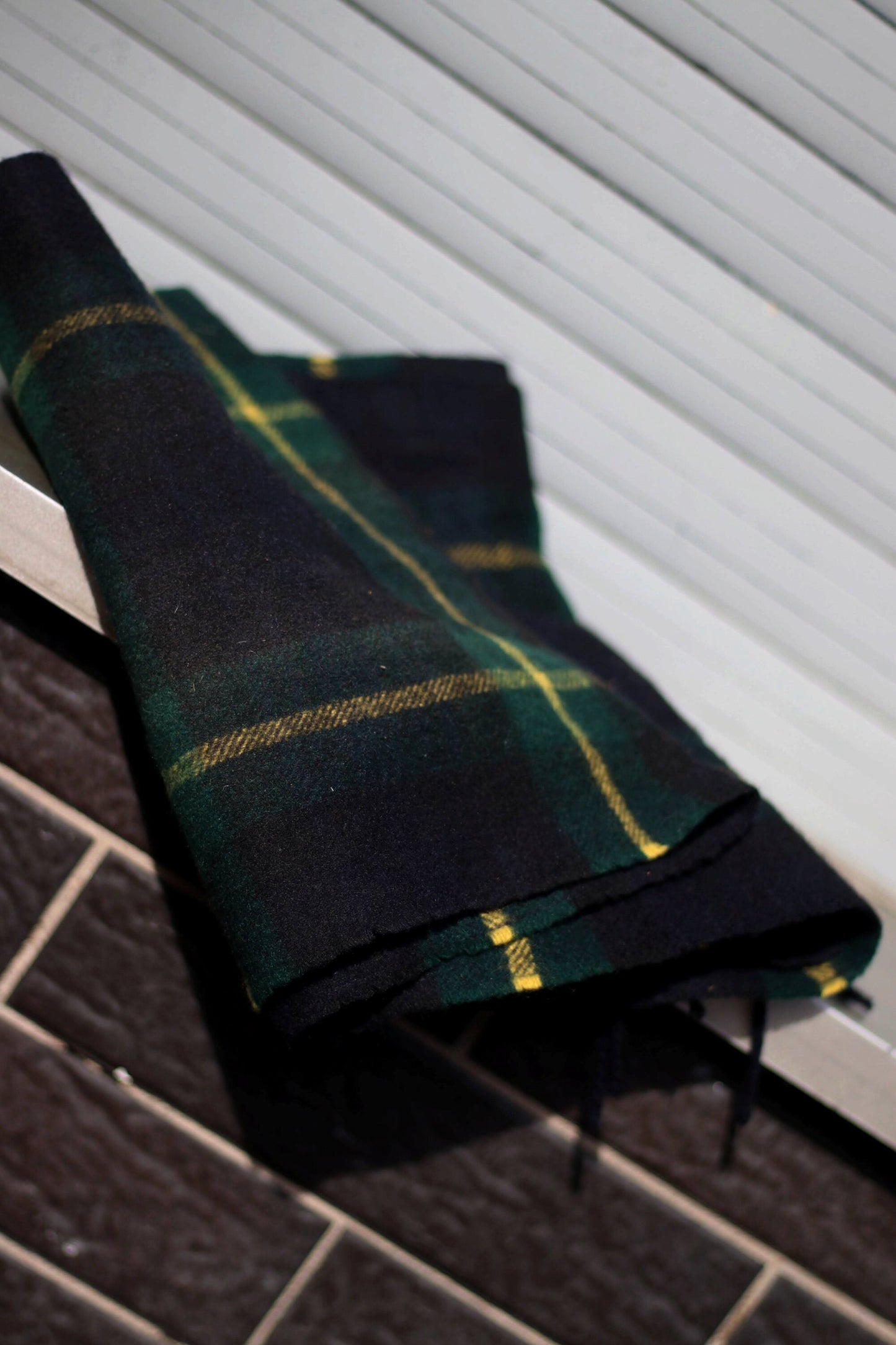 90s Cashmere Scarf| Vintage green and black plaid winter accessory | Minimalist checkered tartan winter wrap