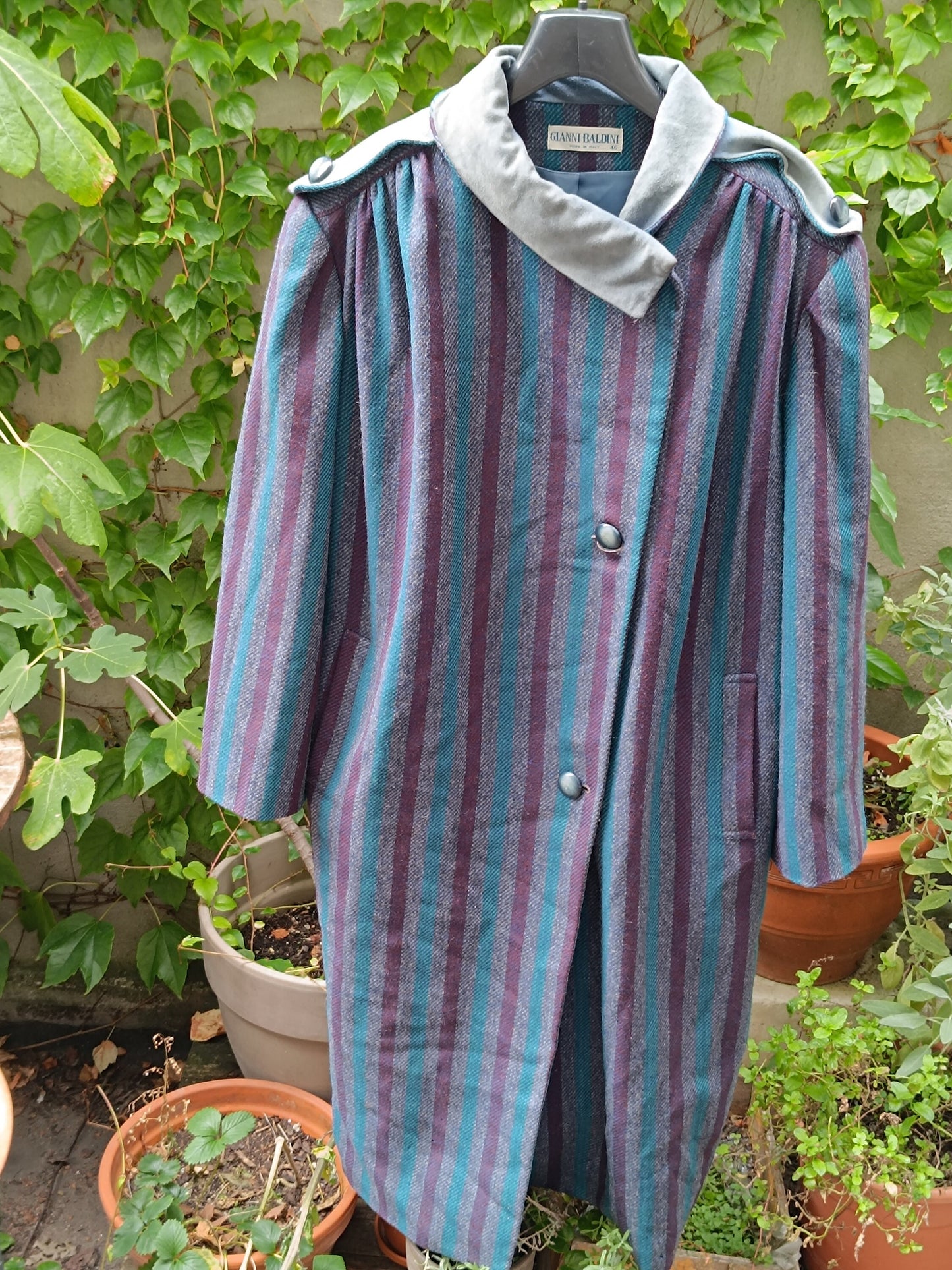 70s Gianni Baldini Winter Coat | Vintage Blue Checkered long jacket| Elegant retro plaid coat| Women's tartan coat