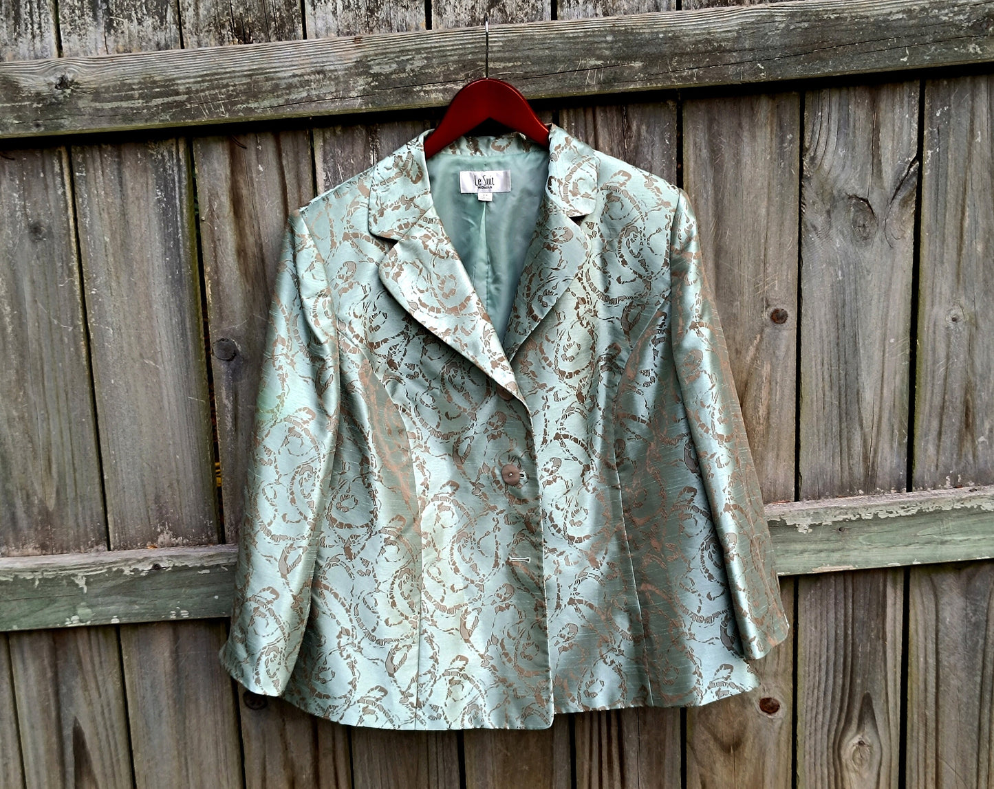 Vintage Opulent Green Blazer| Floral print green mint evening jacket
