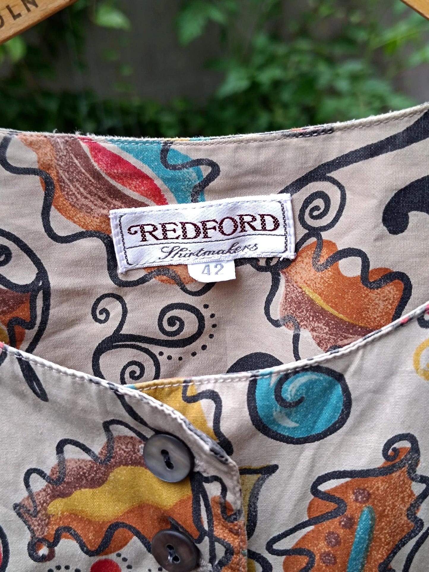 90s Redford Shirtmakers Blouse| Vintage crazy pattern Buttoned Down Shirt| Maximalist unisex quirky oversized brown shirt