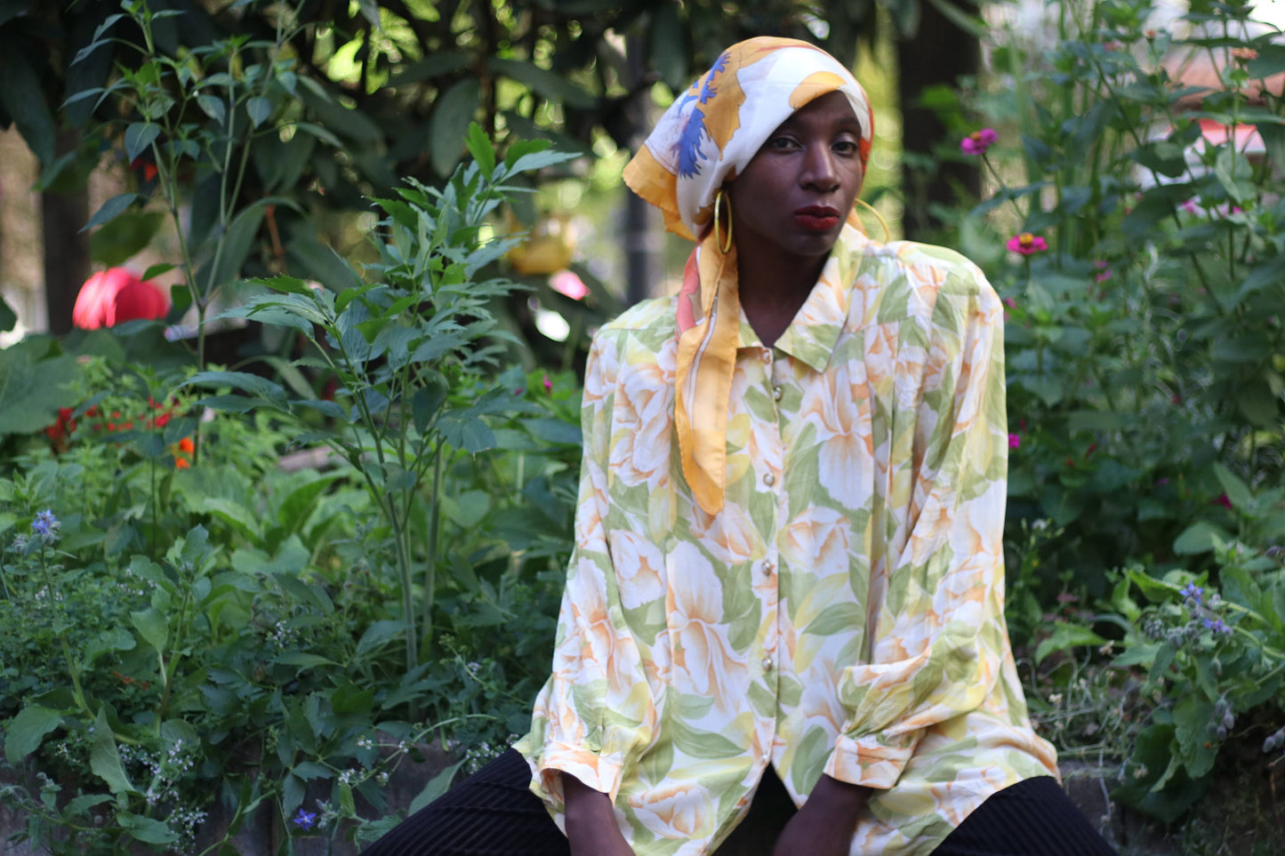80s Pleated Blouse | Vintage yellow long sleeved floral print shirt| Maximalist blouse