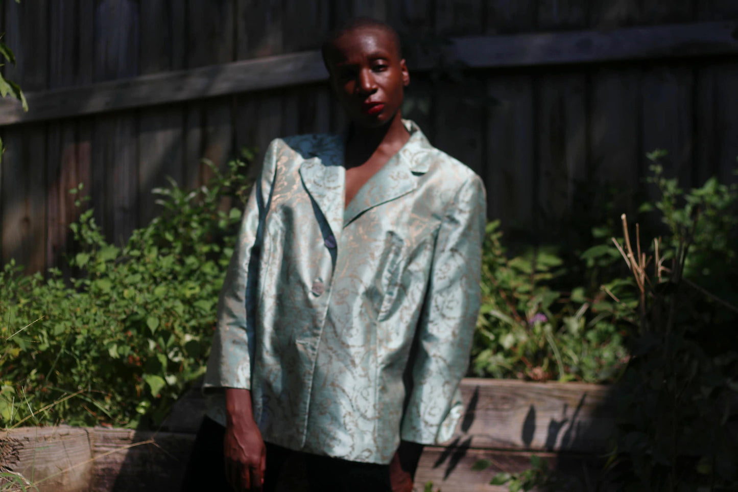 Vintage Opulent Green Blazer| Floral print green mint evening jacket