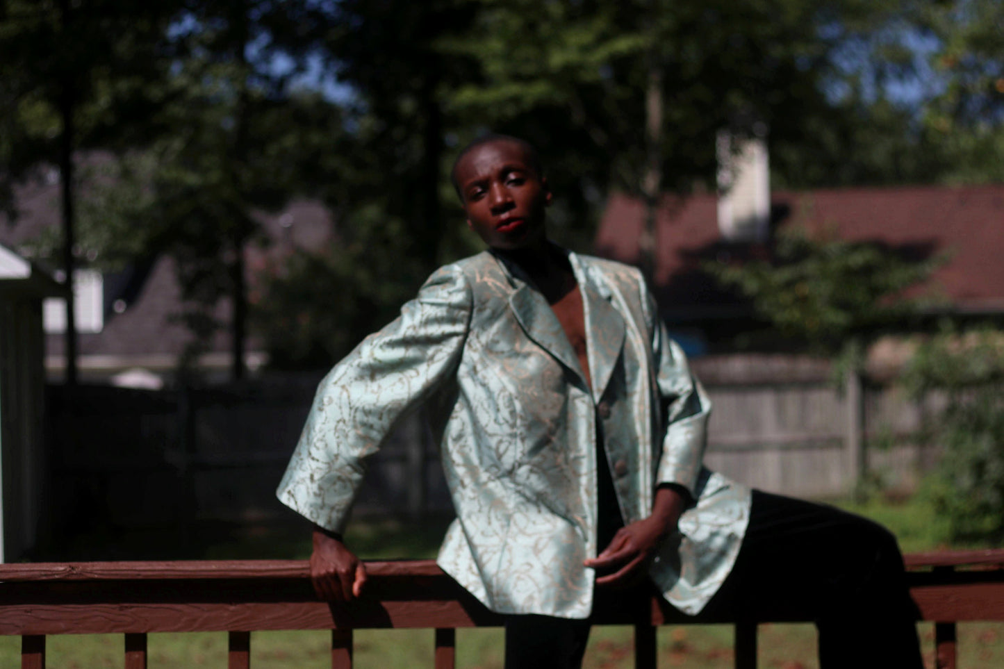 Vintage Opulent Green Blazer| Floral print green mint evening jacket