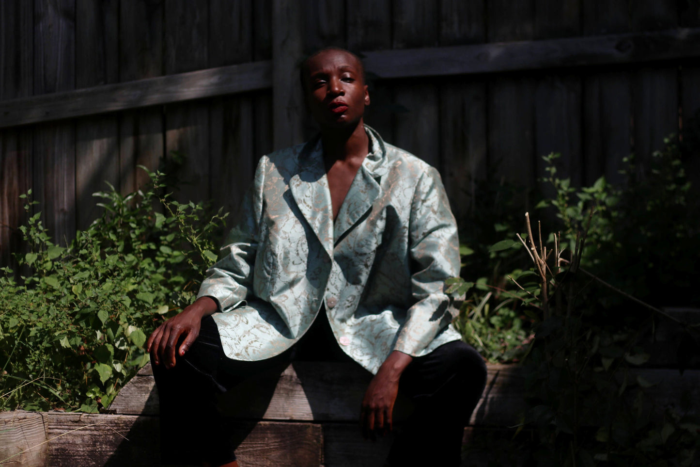 Vintage Opulent Green Blazer| Floral print green mint evening jacket