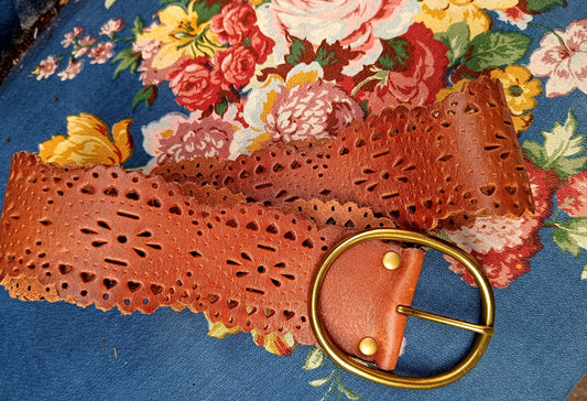 70s Brown Leather Belt | Vintage boho chic belt