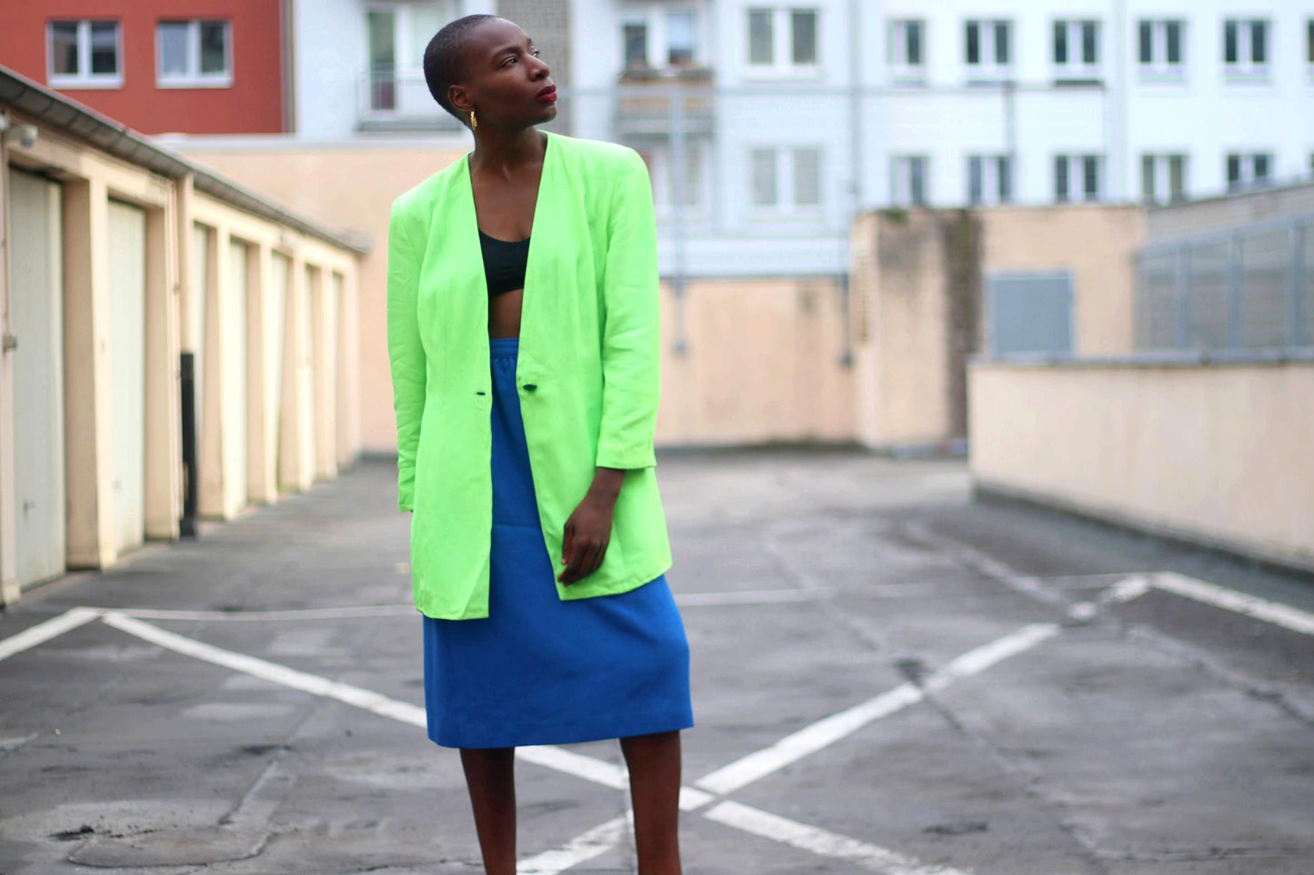 90s Blue Skirt| Vintage Handmade Minimalist skirt| Over-the-knee workwear skirt