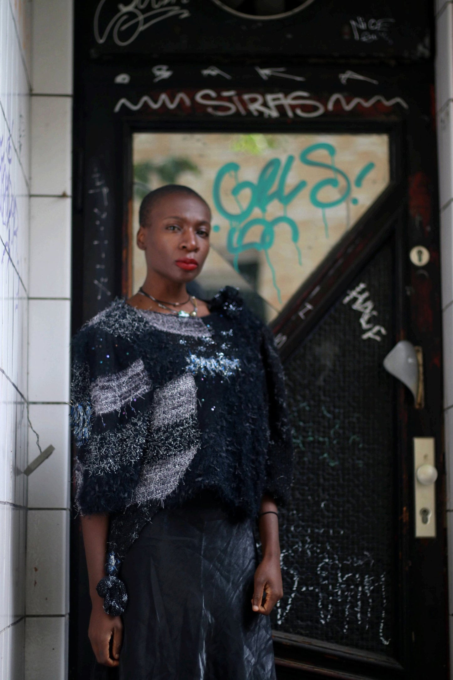 90s Metallic Sweater| Vintage Gothic inspired black and white knit| Shaggy grunge winter jumper