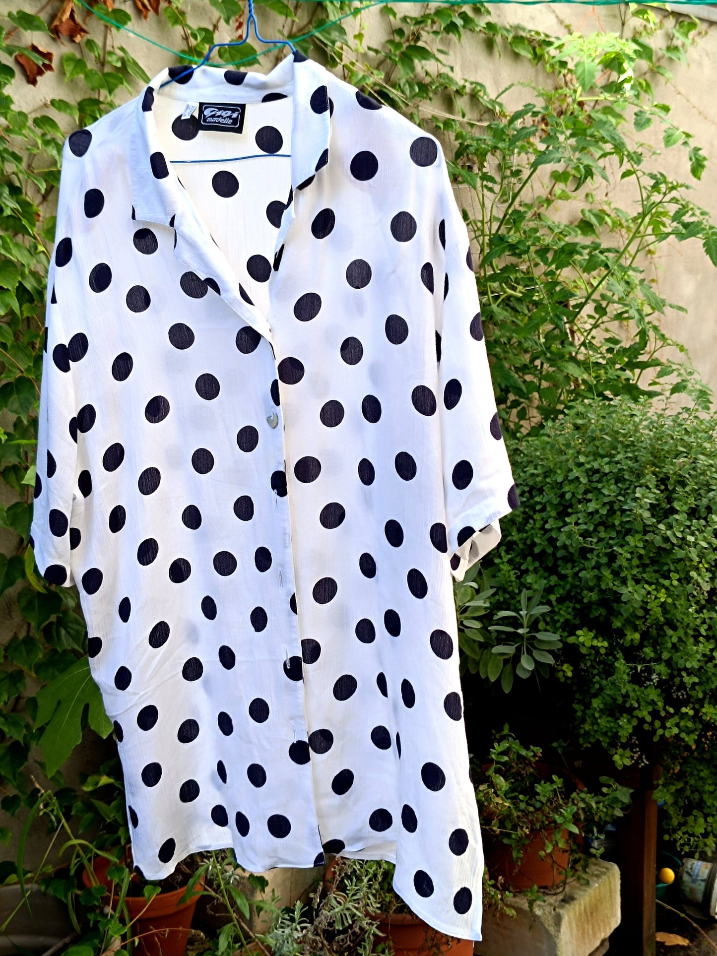 Vintage polka dotted Blouse| 80s Gigi Modelle oversized monochrome shirt in black and white
