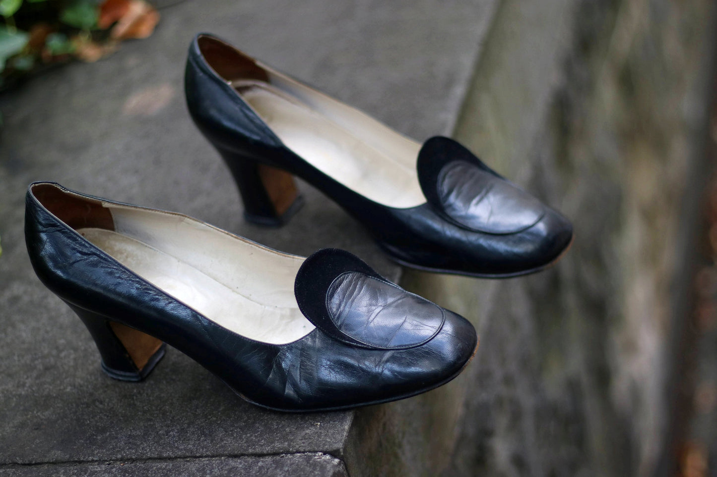 60s black leather pumps| Vintage chic high heels| Sleek glamourous shoes