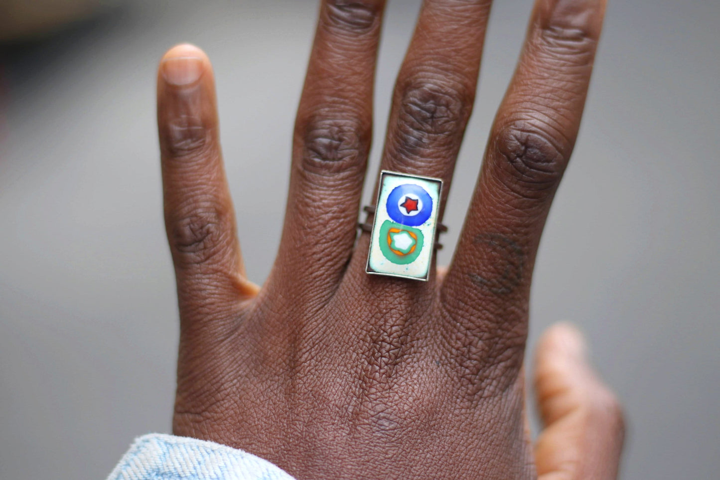 90s ring| Vintage opulent multi colored square-shaped ring| Psychedelic bohemian Ring
