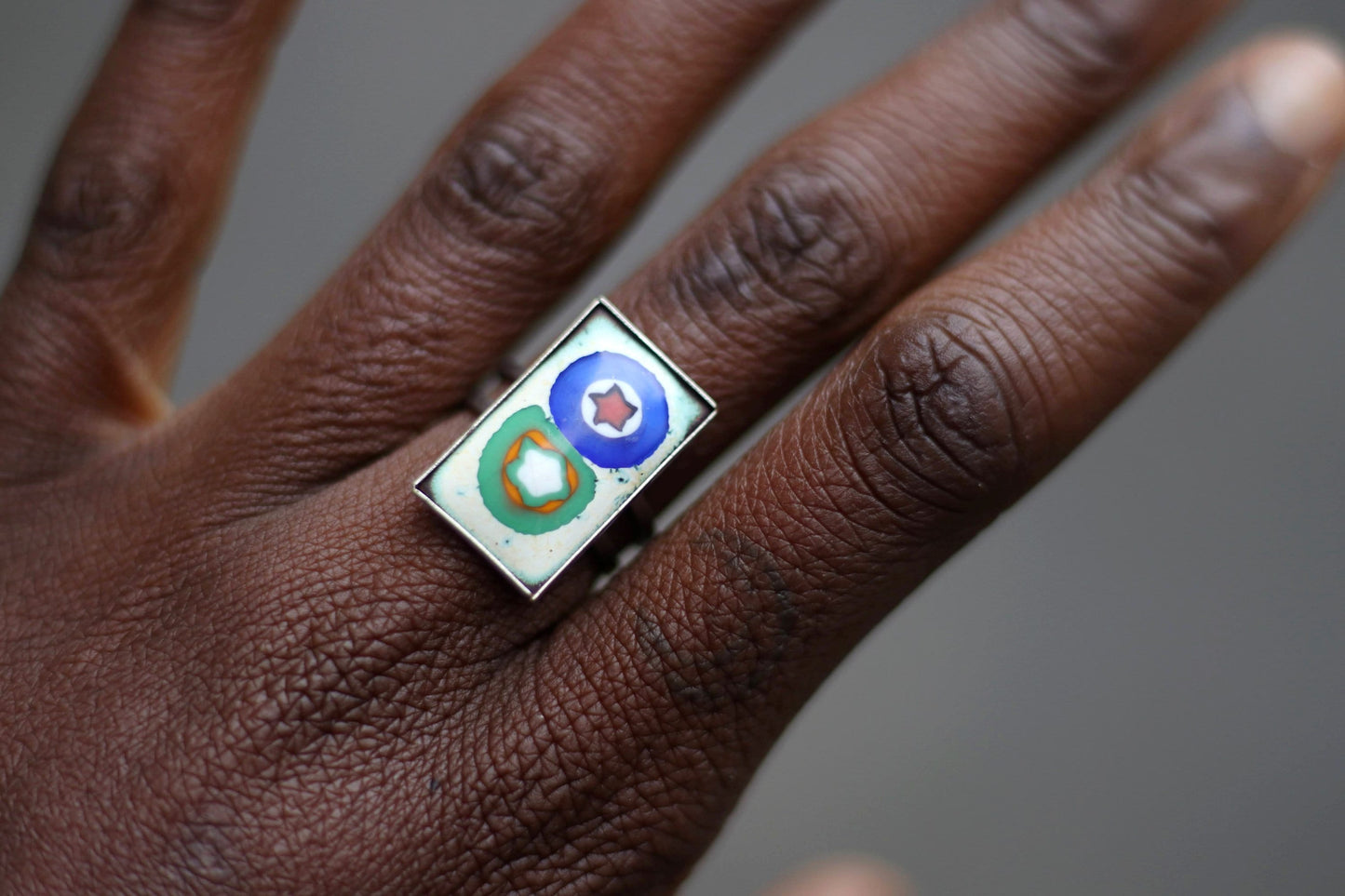 90s ring| Vintage opulent multi colored square-shaped ring| Psychedelic bohemian Ring