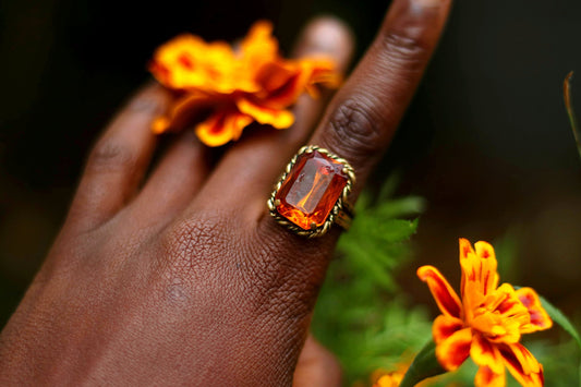70s Citrine colored Ring| Vintage Bohemian Opulent ring| Orange gemstone ring