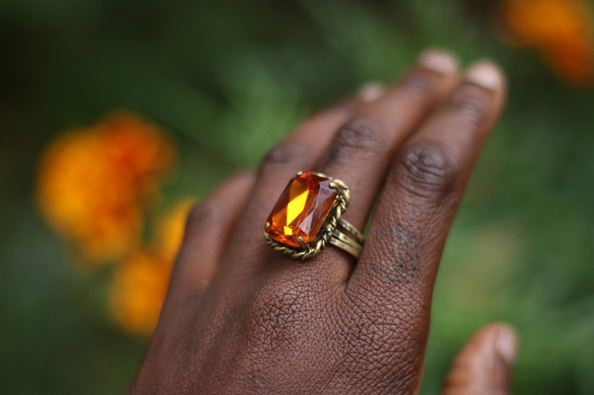 70s Citrine colored Ring| Vintage Bohemian Opulent ring| Orange gemstone ring