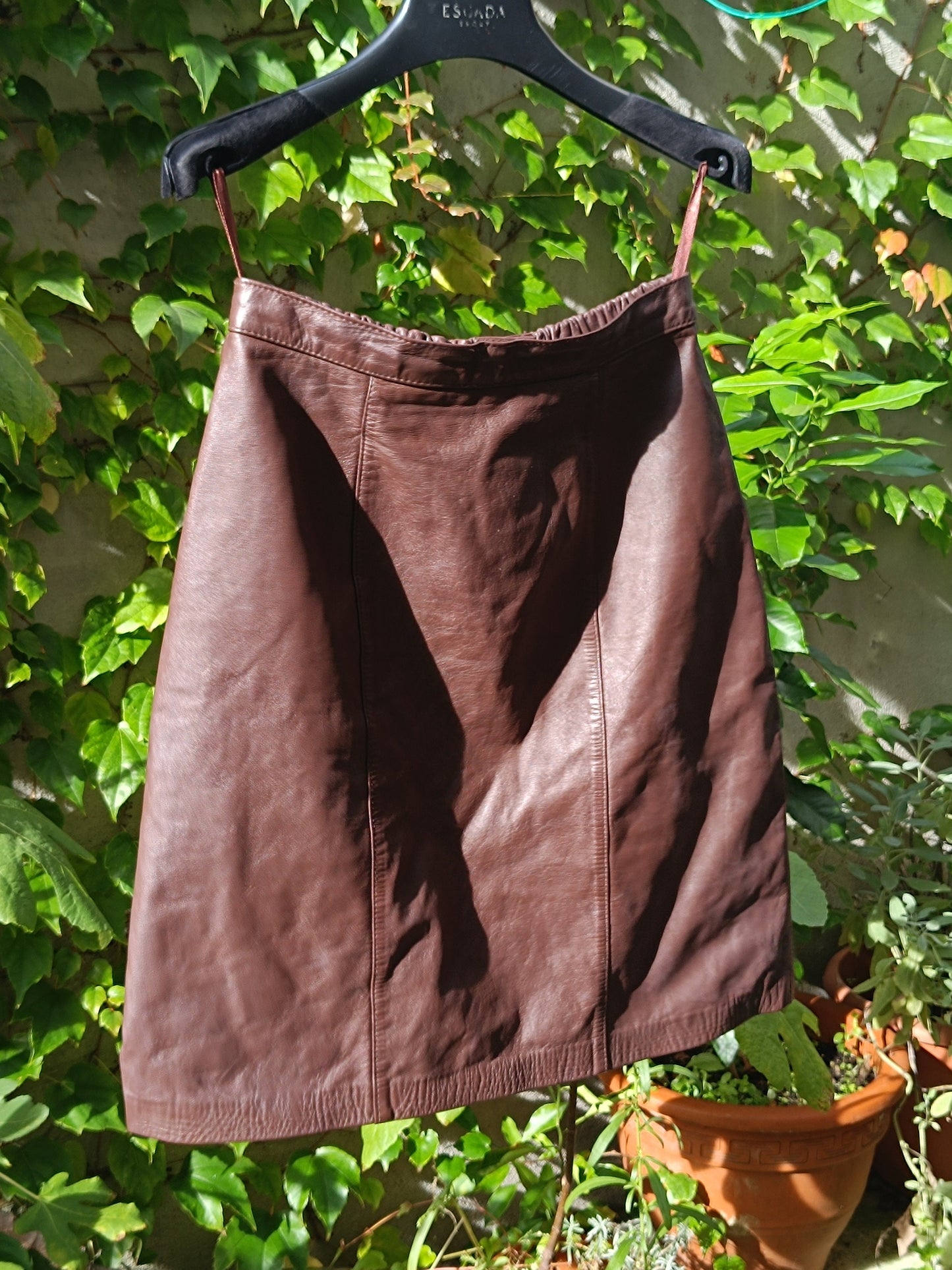90s Brown Leather Skirt | Vintage mini minimalist skirt| Purist Capsule wardrobe skirt