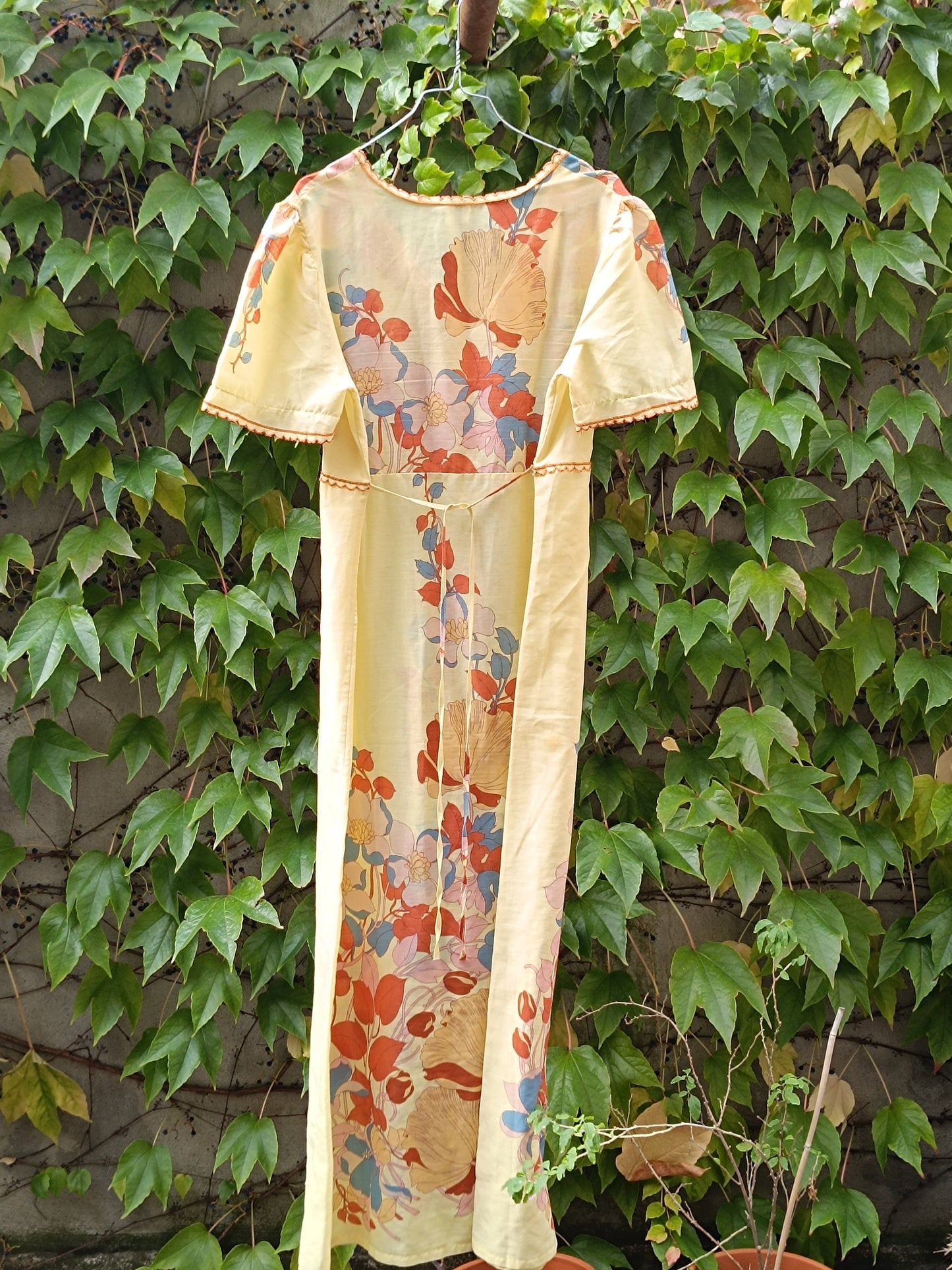 70s Yellow Maxi Dress| Vintage Bohemian Summer floral print dress| Romantic sheer dress with feminine details.