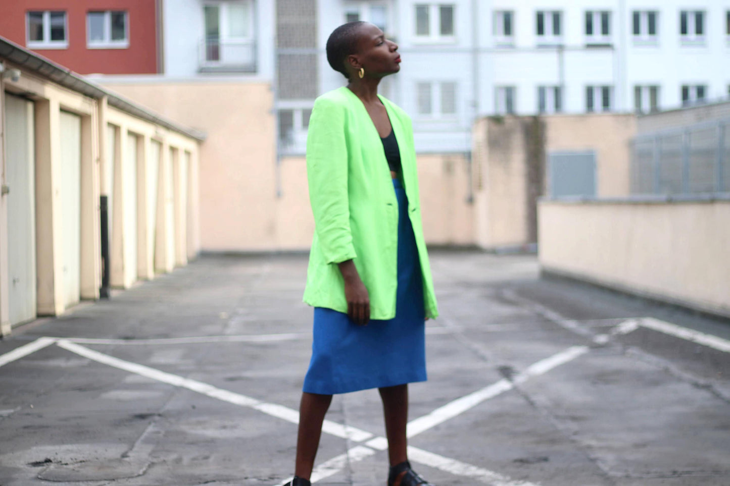 90s Blue Skirt| Vintage Handmade Minimalist skirt| Over-the-knee workwear skirt