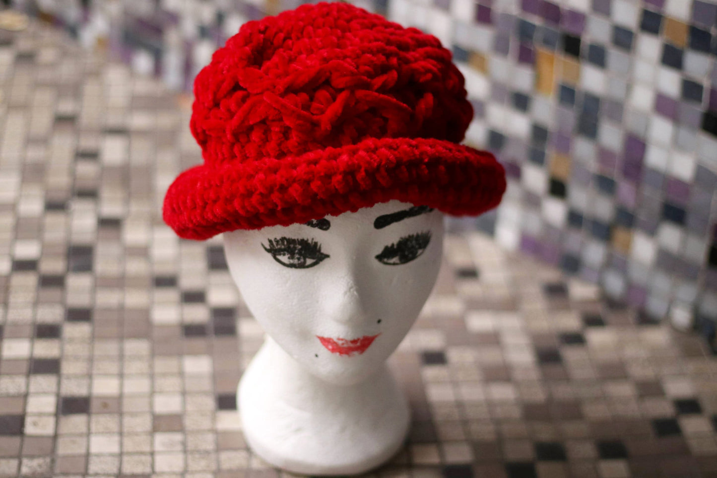 y2k red knitted Hat| Vintage Cozy Winter Beanie | minimalist handmade winter accessory|