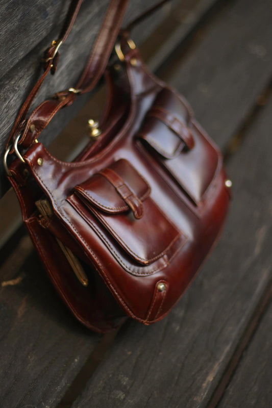 60s Retro Leather Bag| Vintage brown purse bag| Minimalist unique handbag
