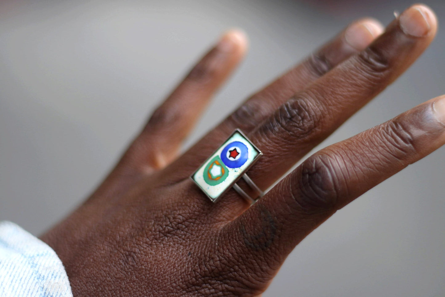 90s ring| Vintage opulent multi colored square-shaped ring| Psychedelic bohemian Ring