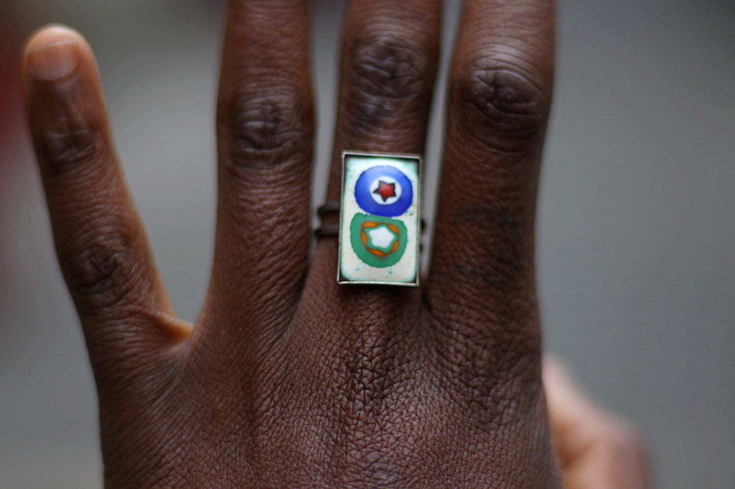 90s ring| Vintage opulent multi colored square-shaped ring| Psychedelic bohemian Ring