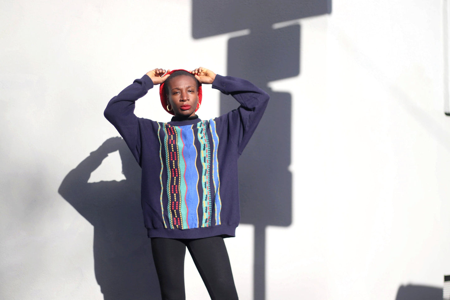 90s Frank Alexs Crazy Print Sweater| Vintage Blue Patterned Sweater| Women's Colorful Winter Knit| Cosby Style Men's Sweater